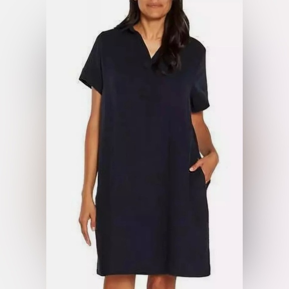 Three Dots 100%‎ Cotton Double Gauze Polo Collar Dress Black Size Small - Picture 1 of 9